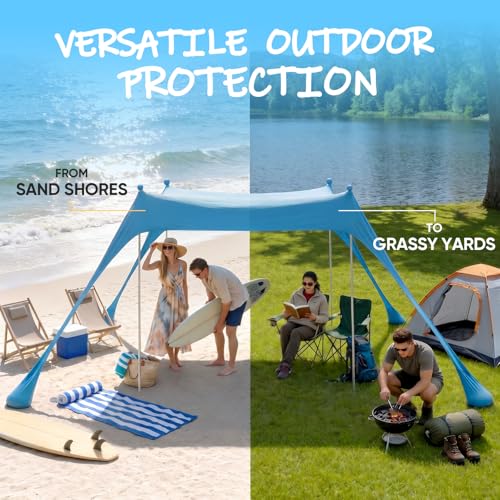 Sekey Aluminum Beach Shade Sun Shelter UPF 50+ - 10x10 FT Portable Beach Canopy with Windproof Rope & Stability Poles, Easy Setup Outdoor Tent for Camping, Backyard, Fishing, Picnics by Sekey - Image 6