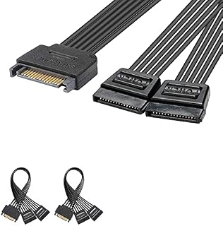 J&D 15 Pin SATA Power Y Splitter Cable (2 Pack), Male to Female, 8 inch