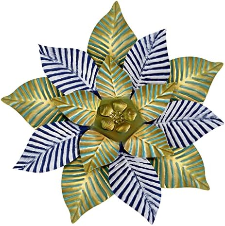 woshida Metal flowers wall decor, Metal floral home wall art sculpture for bathroom living room bedroom or porch patio colorful wall decoration yellow