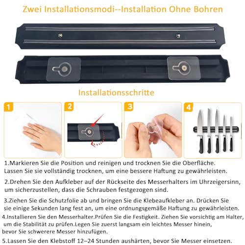 Barra magnetica con coltello, 55 cm, supporto magnetico per coltelli, in legno, per utensili e strumenti - immagine 5