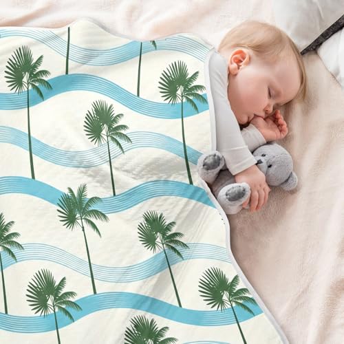 Couverture Minky palmier pour poussette et balades d'été de bébé