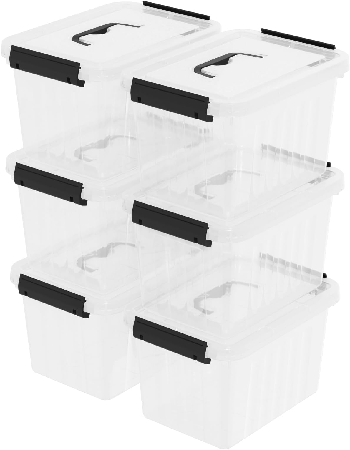 6 Packs 7 L Plastic Storage Boxes, Clear Lidded Handle Boxes, 27 x 20 x 16 cm