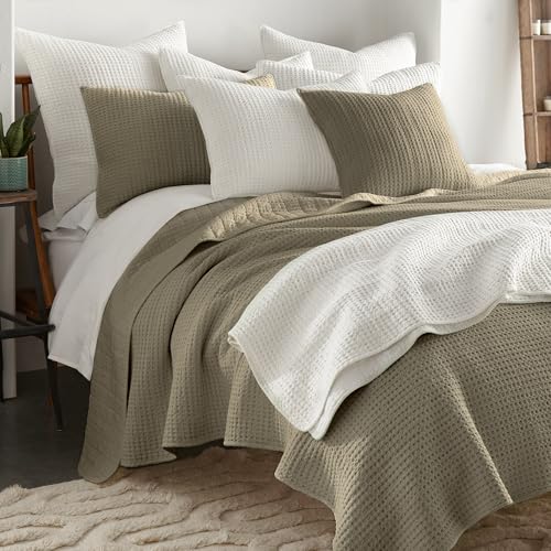 Image of Levtex Home Mills Waffle Full /Queen Quilt Set (88x92in) with 2 Pillow Shams (26x20in) - Taupe - Cotton Waffle Full /Queen Size Quilt Bedding Set - Lightweight, Soft, Pre-Washed