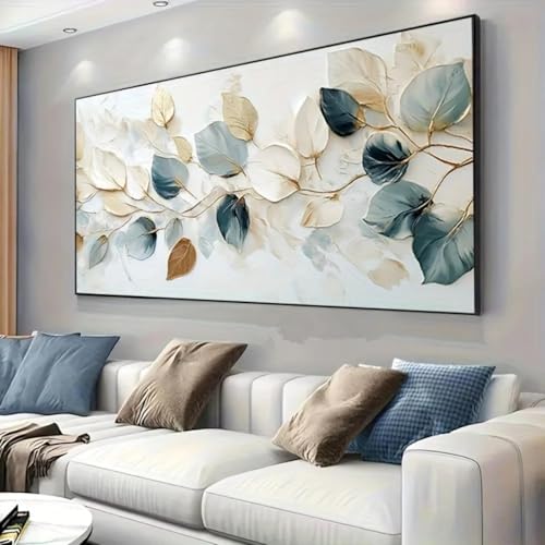 LZJAGXX Póster de lienzo abstracto con hojas de árbol, impresiones artísticas horizontales grandes y florales modernas, arte de pared, decoración del hogar, póster artístico de 70 x 140 cm sin marco