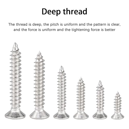 Miniatura 7 de Kit surtido de 530 tornillos de madera negros M4, tornillos autorroscantes de acero al carbono de alta dureza, kit de tornillos de cabeza plana