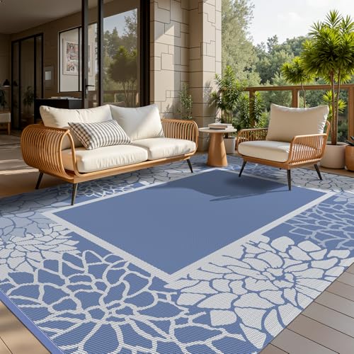 COCOER Floral Outdoor Rug 8x10 Reversible-Waterproof Patio Rug-Quick Dry Outdoor