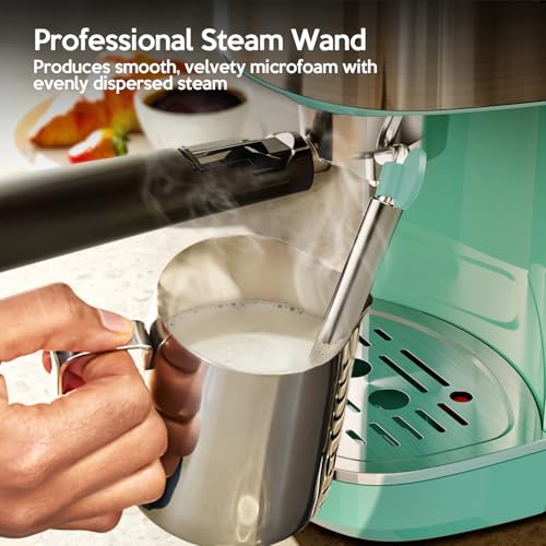 Image of 20 Bar Espresso Machine Semi-Automatic, Professional Coffee Maker with Milk Frother Steam Wand & 45OZ Removable Water Tank, Home Barista System for Cappuccino, Latte, Americano-Stainless Steel-Green