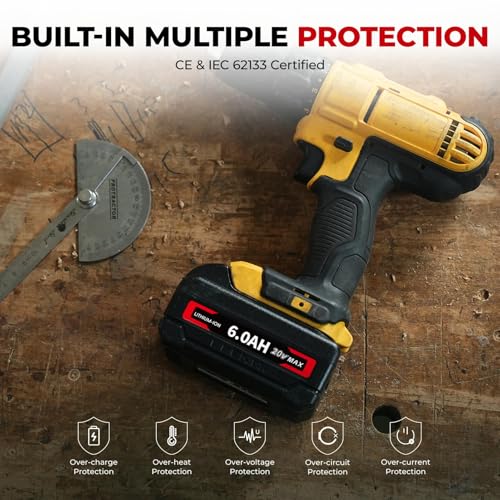 Image of 6.0Ah DCB200 Replacement Lithium-ion Battery 4-Pack,Compatible with Dewalt 20V Max Tools,Built with Korean Battery Cells
