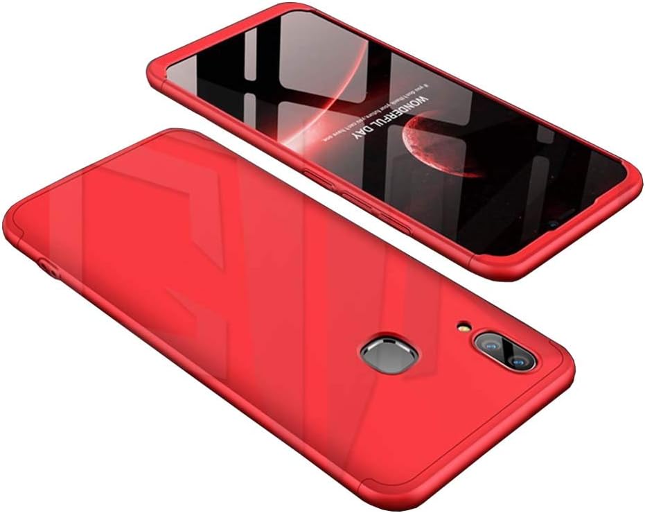 Vivo V9 Ipaky 360° Full Body Front & Back case Cover with Temperd Glass (Red)
