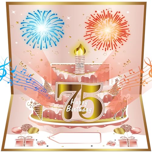 Carte 75 ans anniversaire maman et épouse avec musique et lumières LED