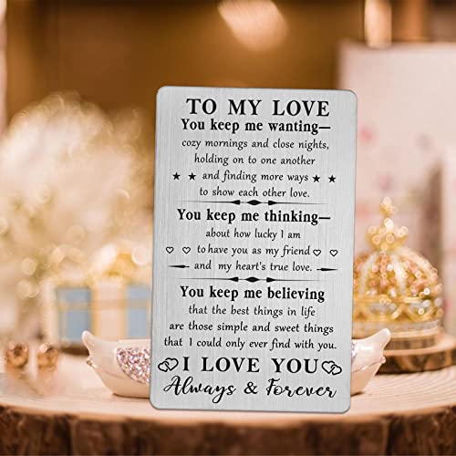 BAZLJY Valentine's Gifts to My Love, Metal Engraved I Love You Cards, Love You Gifts for Women Men Him Her2