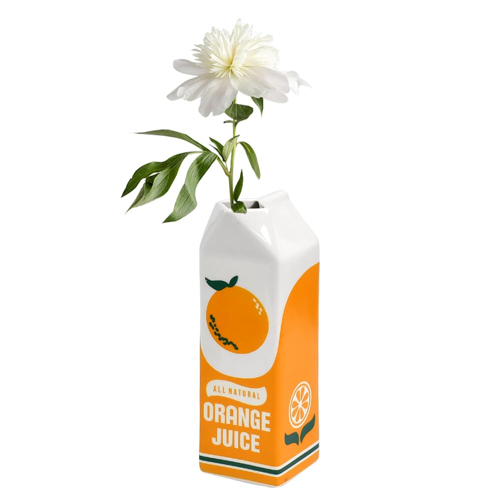 Zuxbolf Jarrón de Cerámica Decorativo de 22 x 7 cm Florero Decorativo Vintage de Forma de Caja de Zumo de Naranja Jarrón Cuadrado y Alto para Decoración de Cocina Sala Baño Oficina