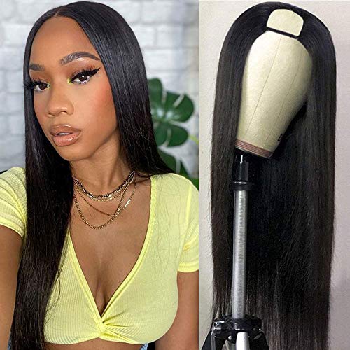 Straight U Part Human Hair Wig 22 Inch, 9A Brazilian Virgin Straight Human Hair 2x4 U Shape Wigs For Fashion Women 130% Density None Lace Front Wigs(22 Inch)