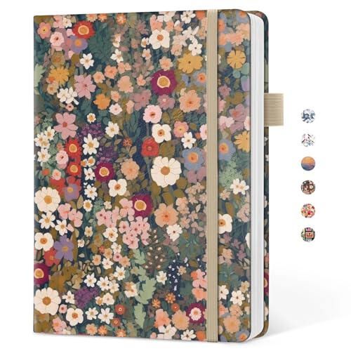 Taja Pretty Dotted Journal for Women, Aesthetic Cute Hardcover Leather Journal for Writing, A5 Journaling Notebook for Work & Sketch, Perfect for Office School Home, 160 Pages, Meadow Flowers