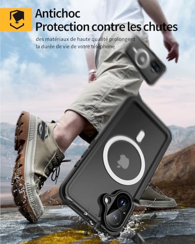 Coque iPhone 16 antichoc imperméable étanche IP68 intégrale 360 noir - 4