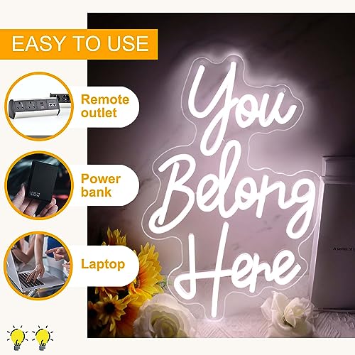 Image of Allball You Belong Here Neon Signs for Wall Decor, Motivational Neon Sign Inspirational Quote Neon Light LED Classroom Decor, for Bedroom Salon Bar Home Wall Decor Classroom Decor Party(16.1 *10.6In)