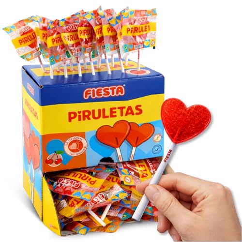Caramelo con Palo Sabor cereza, Piruleta en Forma de Corazón, Apto para veganos, sin gluten, sin huevo y sin lactosa es completamente apto para celíacos, Contiene 1 caja con 20 unidades