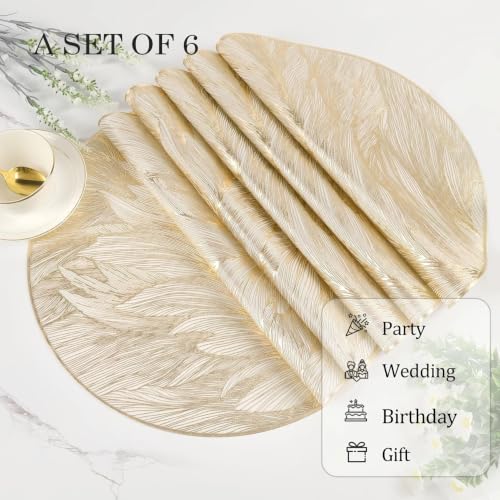 Image of Dakshya Industries Dining Table Mats Round PVC Set | 6 Waterproof Placemats (38 x 38 cm) + 1 Table Runner (91 x 33 cm) | Heat Resistant, Kitchen Decor (Elvoria)