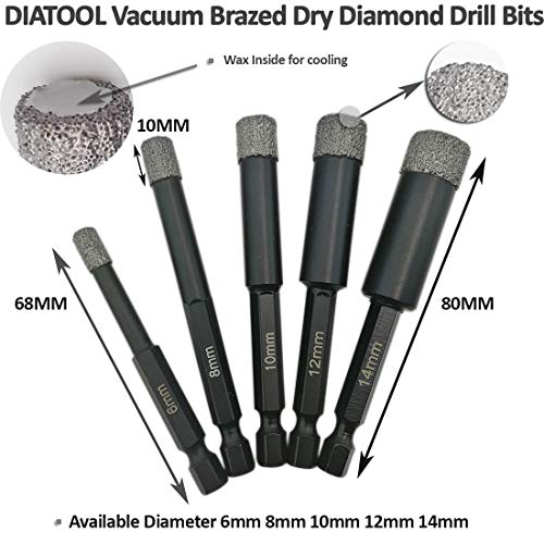Shdiatool Dry Diamond Drill Bits 1/4" For Porcelain Tiles Ceramic Porcelain Marble Granite Dia 6Mm 2Pcs #TOP5