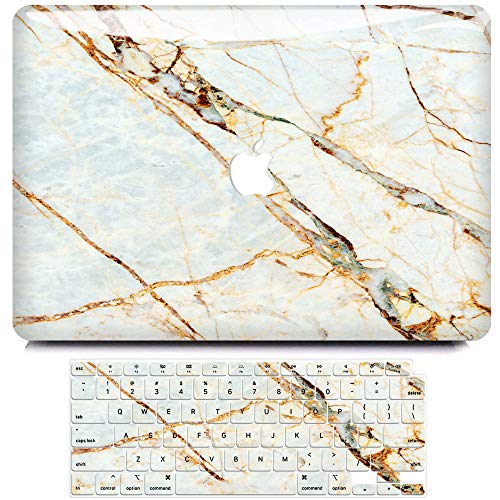 MacBook Air 13 Inch Case 2020 2019 2018 Release A2179 A1932, B BELK 3D Smooth Scratch Resistant Snap on PC Hard Case with Keyboard Cover for Mac Air 13.3 Touch ID & Retina Display, White Gold Marble
