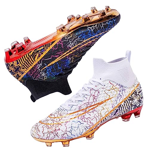 HESBITEUL Unisex Soccer Boots Shoes AG Cleats Outdoor Indoor Youth Football Sneaker High Top Ankle Socking Shoes for Big Kids for Training