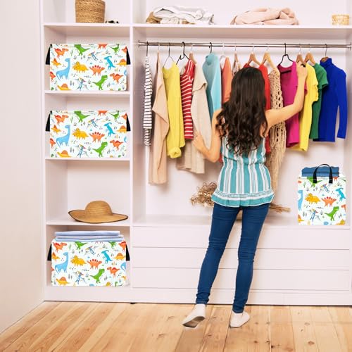 Image of Dinosaur Patter Gift Storage Basket Rectangle Storage Organizer for Nursery Hamper Home Bedroom Laundry Hamper Shelf Baskets.
