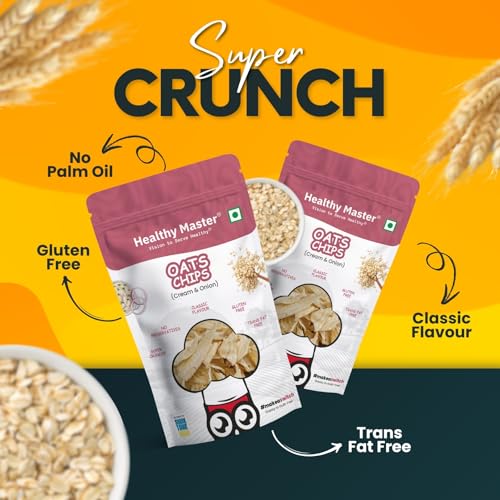 Image of Healthy Master Oats Chips Combo 100g - Pack of 3 | Light & Crispy Chips, high protein | Natural ingredients, Vegan, Gluten Free, No Palm Oil, No Artificial Preservatives, Trans Fat Free, Low Calorie