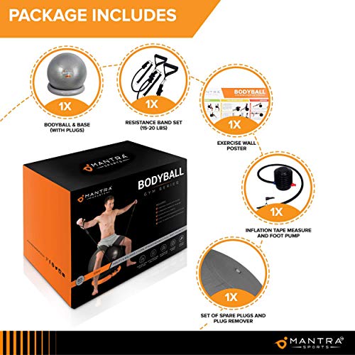 Exercise Ball Chair - 55cm / 65cm / 75cm Yoga Fitness Pilates Ball & Stability Base for Home Gym & Office - Resistance Bands, Workout Poster & Pump. Improve Balance, Core Strength & Posture