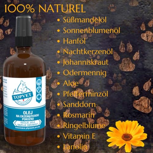 Hautölspray für Hund mit Ekzemen | Hautöl für Hunde | Juckreizmittel | Natürliche Fellpflege für Seidiges Fell & Vitale Haut | mit Hanf, Aloe, Mandelöl, VIT E | Natürlicher Schutz 100 ml