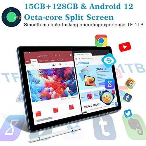 Doogee T10 Android Tablet 2023, 10.1" Fhd+ Android 12 Tablet, 15Gb+128Gb Octa-Core Gaming Tablet, 8300Mah Battery 2.4G/5G Wifi Tablet, Tüv Low Bluelight Tablet Android, Bluetooth, Gps, Split Screen #TOP6