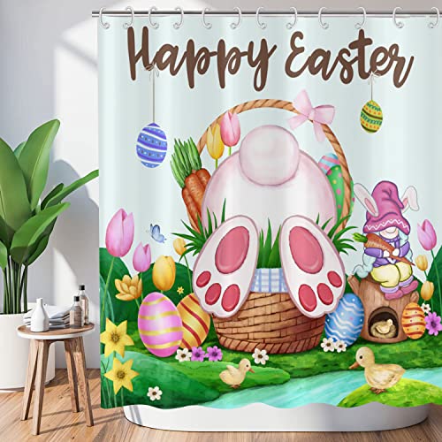 GCIREC Ostereier, Duschvorhang, Frühling, bunte Ostereier mit Blumenmuster, Badezimmer-Vorhang, Frohe Ostern, Heimdekoration, wasserdichter Stoff, maschinenwaschbar mit 12 Haken Cover