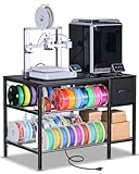 3D Printer Table with Filaments Storage - 3D Printer Stand Filament Storage Rack Heavy Duty 3D Print Desk with Drawer for Workshop Studio Office (Black)