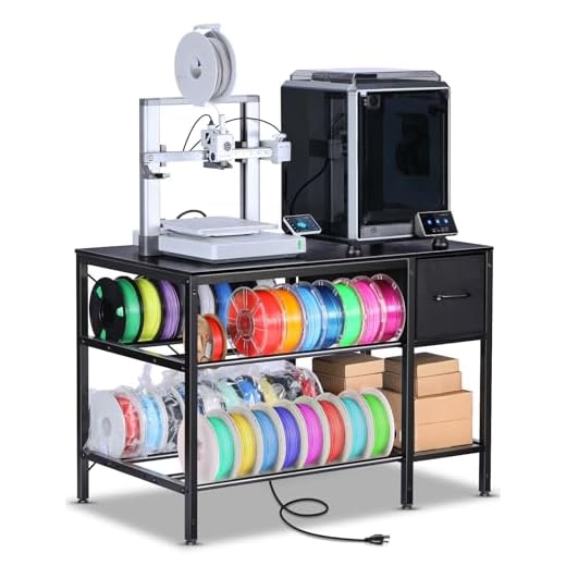 ⚡ 3D Printer Table with Filaments Storage - 3D Printer Stand Filament Storage Rack Heavy Duty 3D Print Desk with Drawer for Workshop Studio Office (Black)