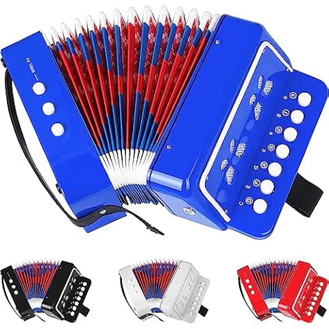 Kids Accordion,Toy Accordion for Kids Ages 3 5 9 7 10 12 Child Children Toddlers Beginners Mini Accordion Musical Instrument 10 Keys Button Small for Boy Girls Christmas（Blue） Cover