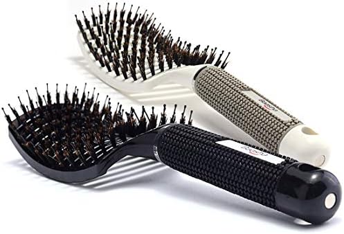 Baasha Curved Vent Brush Hair Brush, Detangling Hair Brush for Curly Hair, Large Boar Bristle White Vent Brushs For Blow Drying for Women, Curved Hair Brush Vented With Boar Bristle