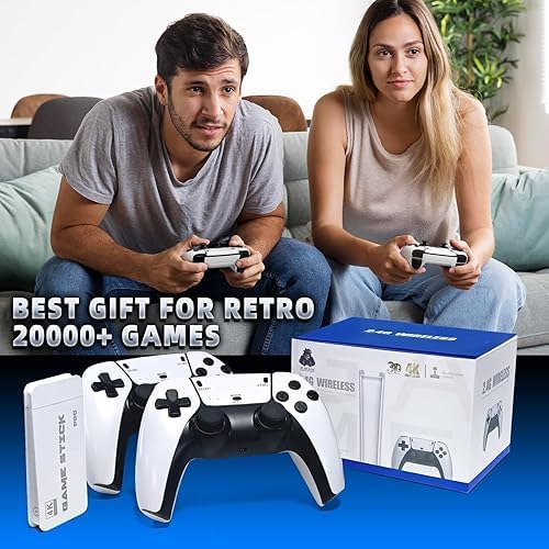 Image of RetroGoods 4K HD Retro Video Game Console Stick with Dual Wireless Controllers, Plug and Play TV Gaming System, Portable Entertainment Device with Classic, for Kids and Adults,
