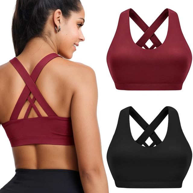 Image of Buauty 2 Packs Sports Bras for Women High Support, Push Up Sports Bra, Criss-Cross Back High Impact Yoga Bras for Large Bust
