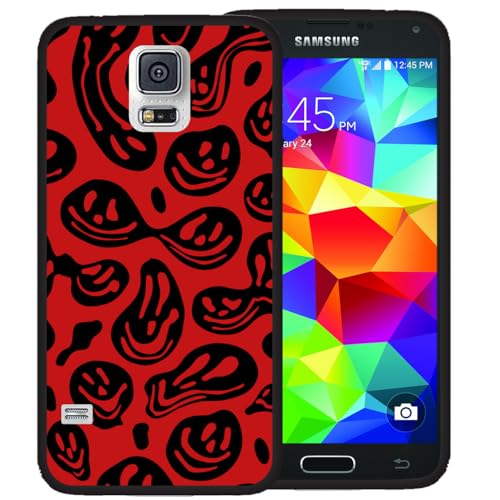 zaztify Case for Samsung Galaxy S5/S5 Neo, Red Black Funny Trippy Dripping Smile Melted Hippie Smiling Skull Ghost Face Pattern Shockproof Anti-Slip Thin Slim Soft Cute Cover Shell