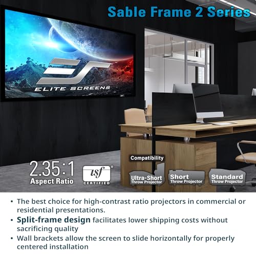 Image of Elite Screens Sable Frame 2, 138-inch Diagonal 2.35:1, Active 3D 4K Ultra HD Ready Fixed Frame Home Theater Movie Office Presentations Indoor Front Projection Projector Screen, ER138WH2-WIDE, Black