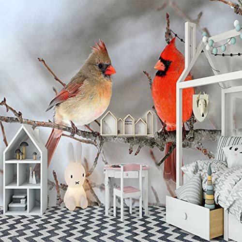 Papier peint canevas panoramique oiseau rouge 250x175 cm pour habiller le mur du salon - 3
