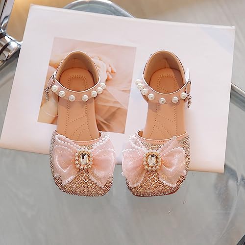Girls Dress Pearl Shoes Cute Bow Mary Jane Ballerina With Satin Ankle Tie Sandals Wedding Party Princess Closed Toe Flat2