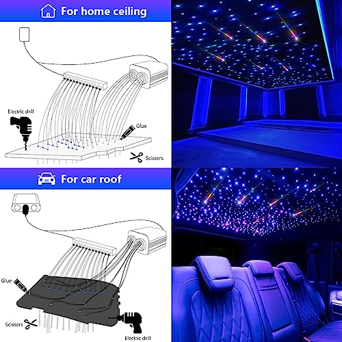 Image of AMKI Dual Color 20W Twinkle Starlight Headliner Kit 1100pcs*0.03in 13.1ft Cables+ RGB Meteor Shooting Star Fiber Optic Light Sound Activated APP /Remote Control for Car Roof Home Ceiling