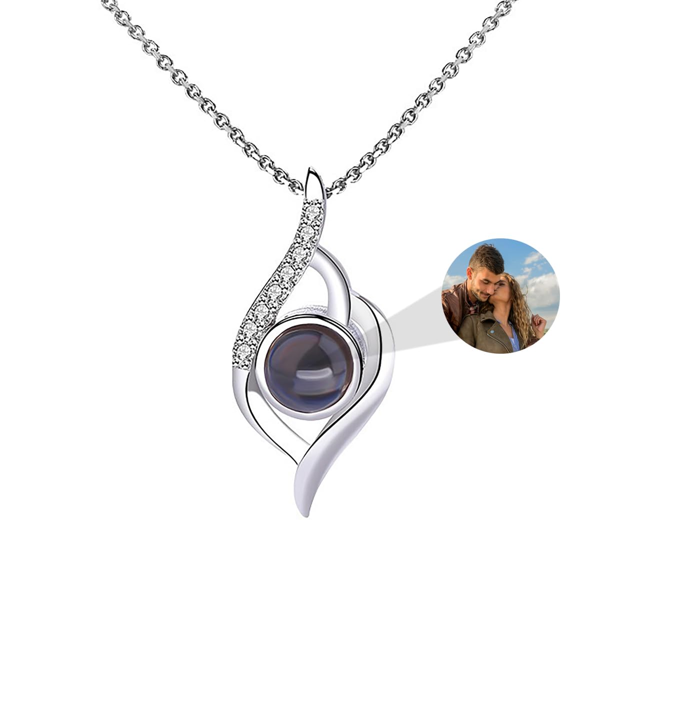 Aina LightingPersonalized Photo Projection Necklace Custom Picture Necklace 925 Sterling Silver Circle Pendent Jewelry Gifts for Men Women