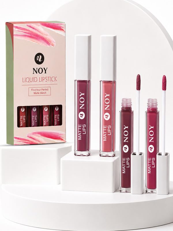 Image of Noy Lipsticks For Women Waterproof Perfect Matte Finish for a Bold, Confident Look - Nude Pink, Tan Nude, Dark Maroon, Venetian Red Shades Pack of 4