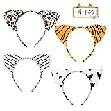 karneval accessoires katze WAS BEKOMMEN SIE: 4Stk Haarreif Tier, Tiger, Zebra, Leopard, Kuh. Geeignet für Kinder und Erwachsene.