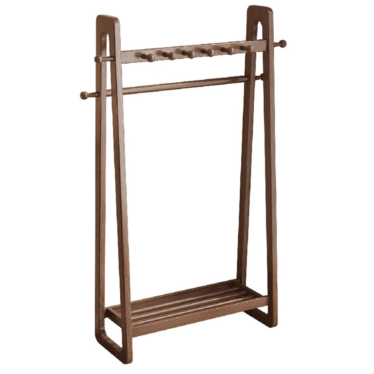 Bananaww Bamboo Clothes Rail, Freestanding Garment Rack with Shoe Cupboard, Top Shelf, Side Hooks for Entryway, Hall, Foyer, Mudroom and Bedroom, 120cm
