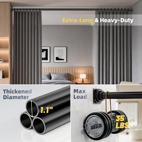 Image of STARLATTA Long Tension Shower Curtain Rod 31-120 Inch (10ft): 1.1 inch Dia Rustproof Stainless Steel, No Drilling Heavy Duty, Adjustable Room Divider for Bathroom Window, Matte Black