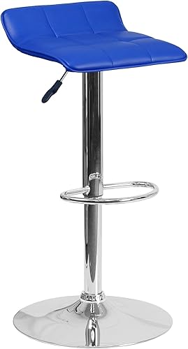 Miniatura 9 de Flash Furniture Taburete de bar de altura ajustable de vinilo negro contemporáneo con asiento ondulado acolchado y base cromada