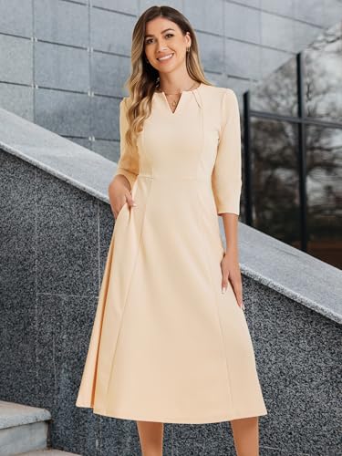 Image of Allegra K Womens 3 /4 Sleeve A-Line Business Work Formal Midi Dress