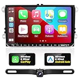 SizxNanv forTiguan VW Jetta Golf Passat Radio Compatible with Wireless Carplay Android Auto,Updated Car Android Stereo Bluetooth Navigation GPS Touchscreen WiFi FM/AM Backup Camera HeadUnit